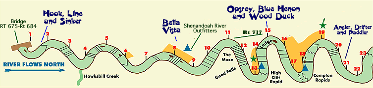 River map showing cabin locations